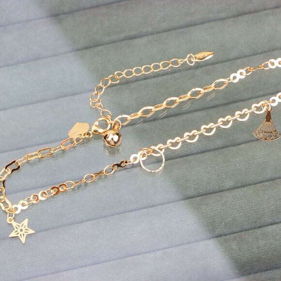 "Rose Gold Anklet with Fan, Star & Circle Charms, XPAL1174 - Picture 8 of 12